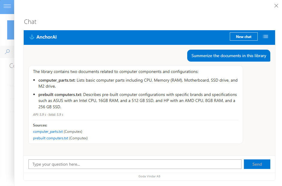 AnchorAI chat inside SharePoint