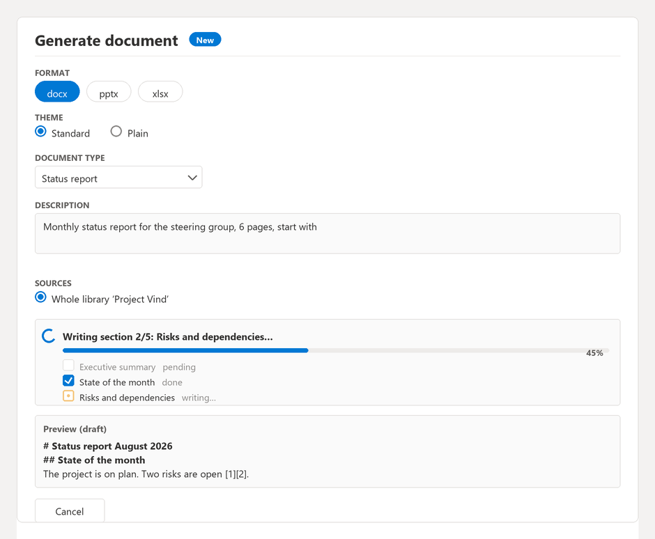 Generate a document with live preview