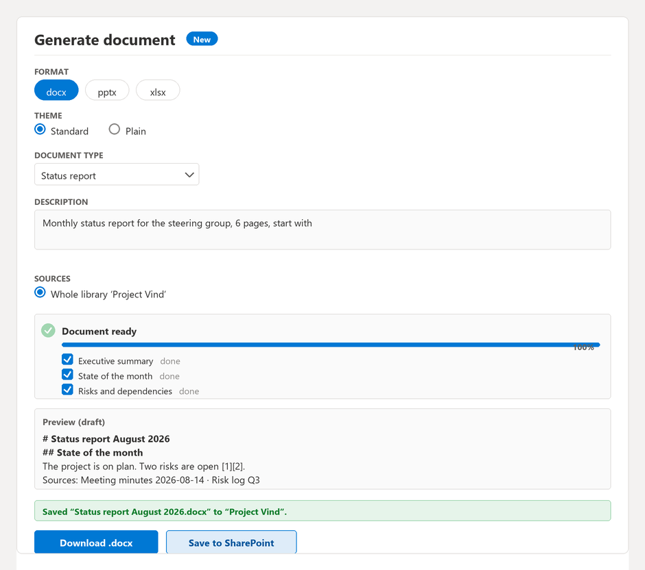 Save the generated document back to SharePoint